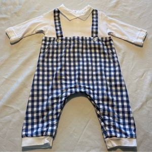 Laranjinha Baby Gingham Long Sleeve Overall Romper 6M